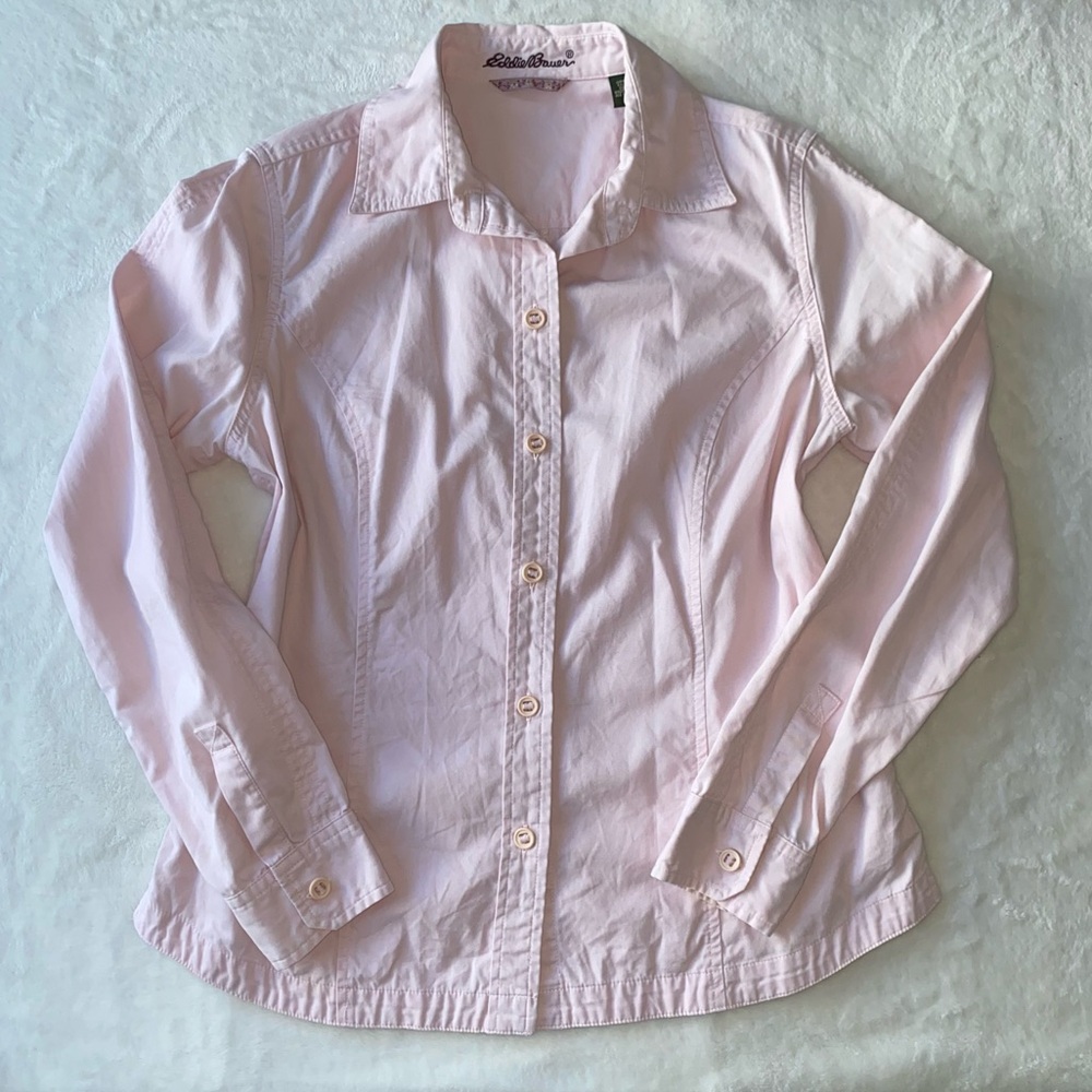 Eddie Bauer Button Down Shirt Medium Tailored Fit Pastel Pink 100% Cotton